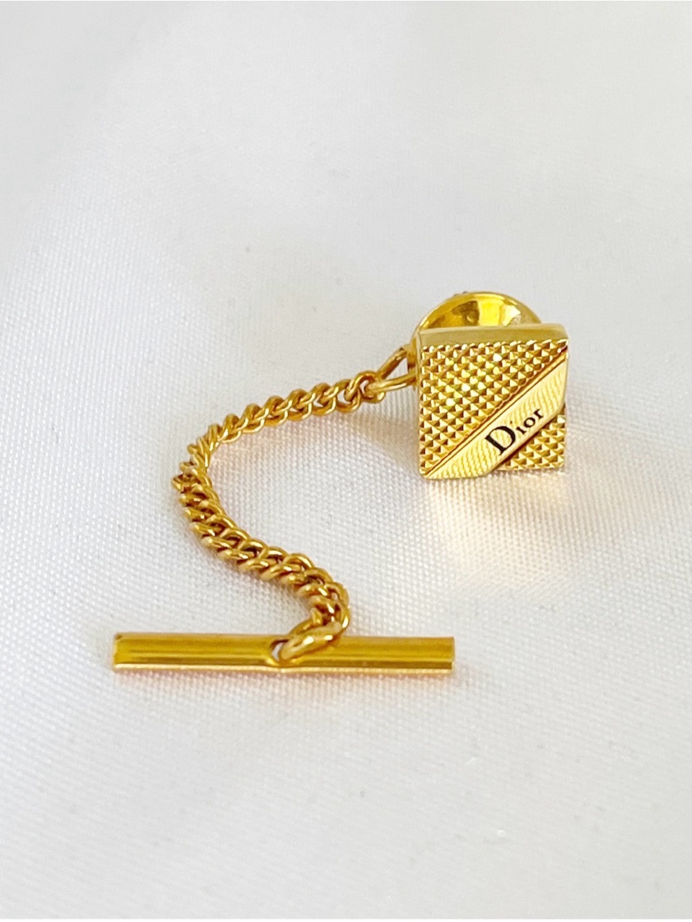 CHRISTIAN DIOR Tie Tac Vintage Gold Tone Tie Clip Enamel Tie Pin Brooch Unisex